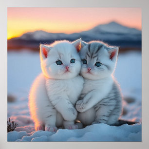 Cute Snow Kittens Poster