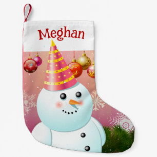 Cute Snow Lady With Pink Party Hat Small Christmas Small Christmas Stocking