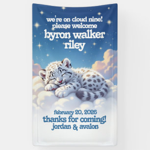 Cute Snow Leopard Asleep on Clouds Baby Shower Banner