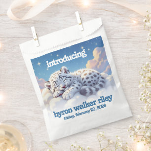 Cute Snow Leopard Asleep on Clouds Baby Shower Favour Bags