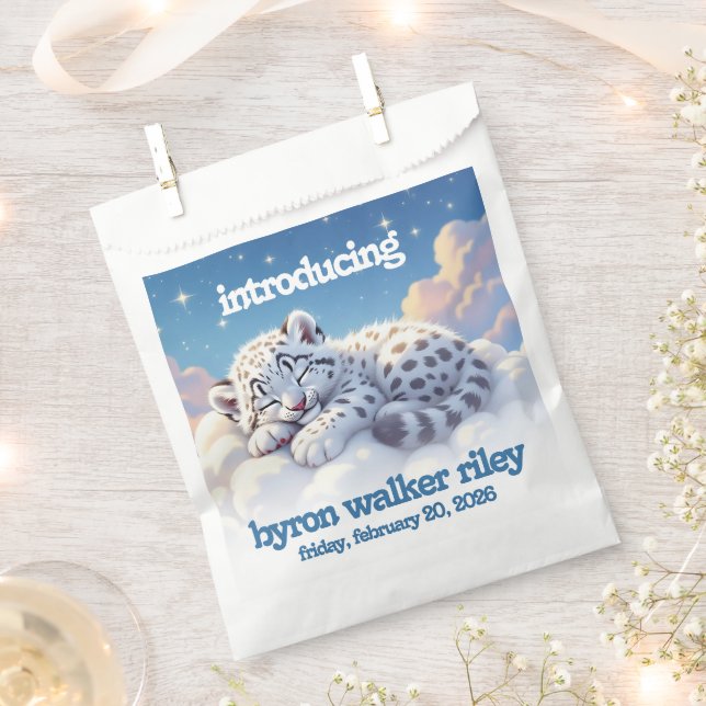 Cute Snow Leopard Asleep on Clouds Baby Shower Favour Bags (Clipped)