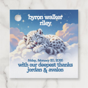 Cute Snow Leopard Asleep on Clouds Baby Shower Favour Tags