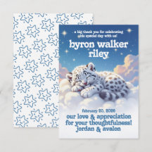 Cute Snow Leopard Asleep on Clouds Baby Shower