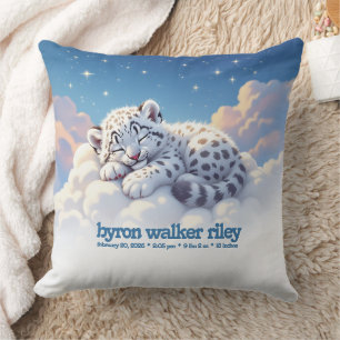 Cute Snow Leopard Asleep on Clouds Natal Cushion
