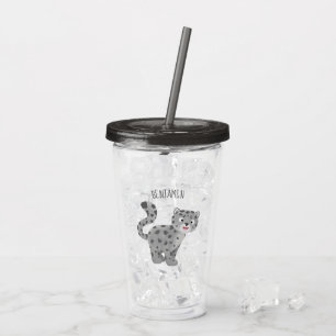 Cute snow leopard cartoon illustration acrylic tumbler