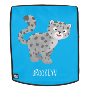 Cute snow leopard cartoon illustration backpack