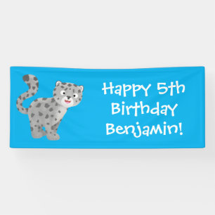 Cute snow leopard cartoon illustration banner