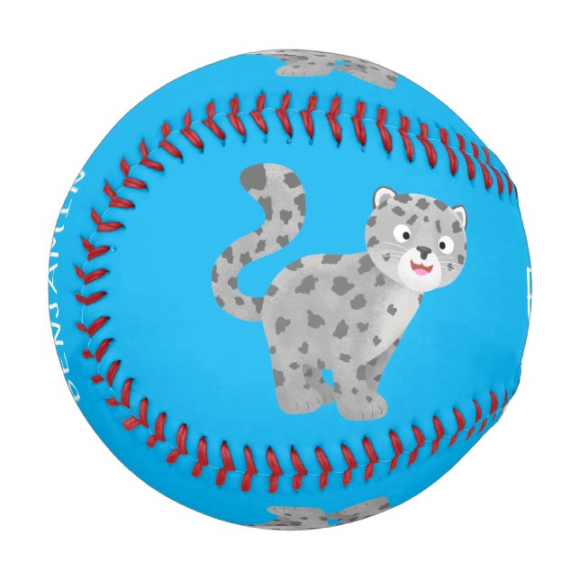 Cute snow leopard cartoon illustration  baseball (Front Left)