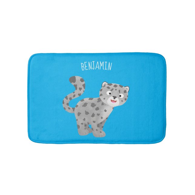 Cute snow leopard cartoon illustration bath mat (Front)