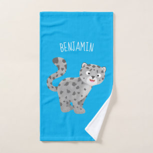 Cute snow leopard cartoon illustration bath towel set
