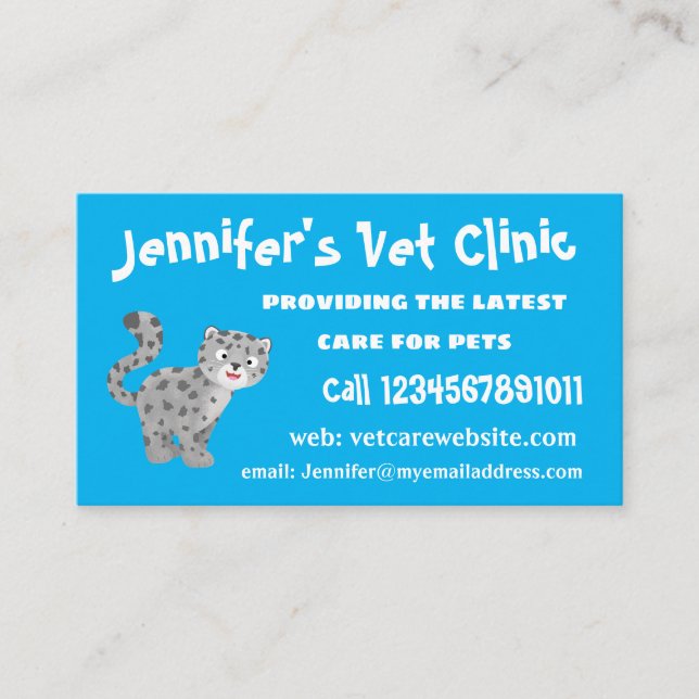 Cute snow leopard cartoon illustration business card (Front)