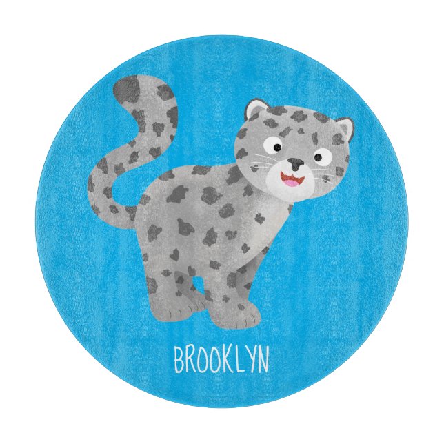 Cute snow leopard cartoon illustration cutting board (Front)