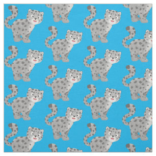 Cute snow leopard cartoon illustration fabric