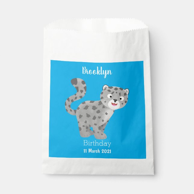 Cute snow leopard cartoon illustration favour bags (Front)