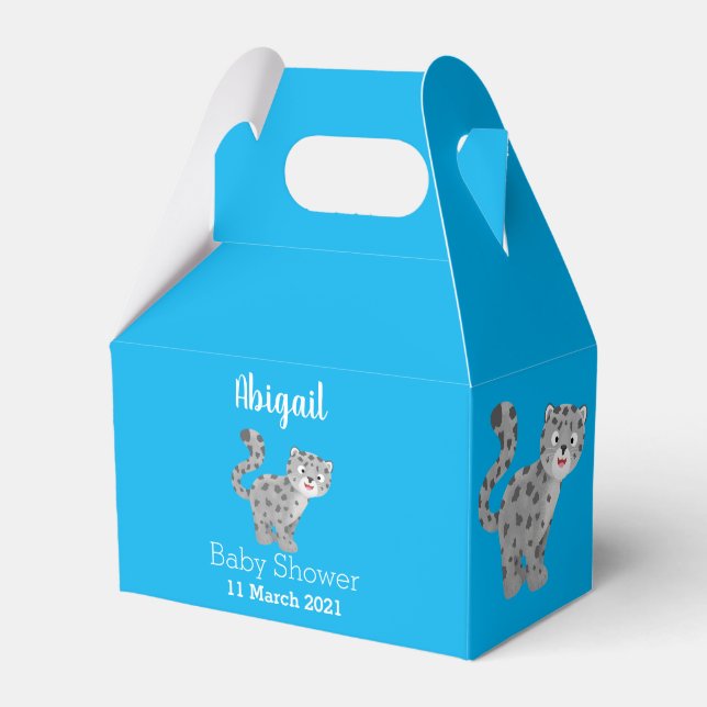 Cute snow leopard cartoon illustration favour box (Front Side)
