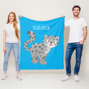 Cute snow leopard cartoon illustration fleece blanket