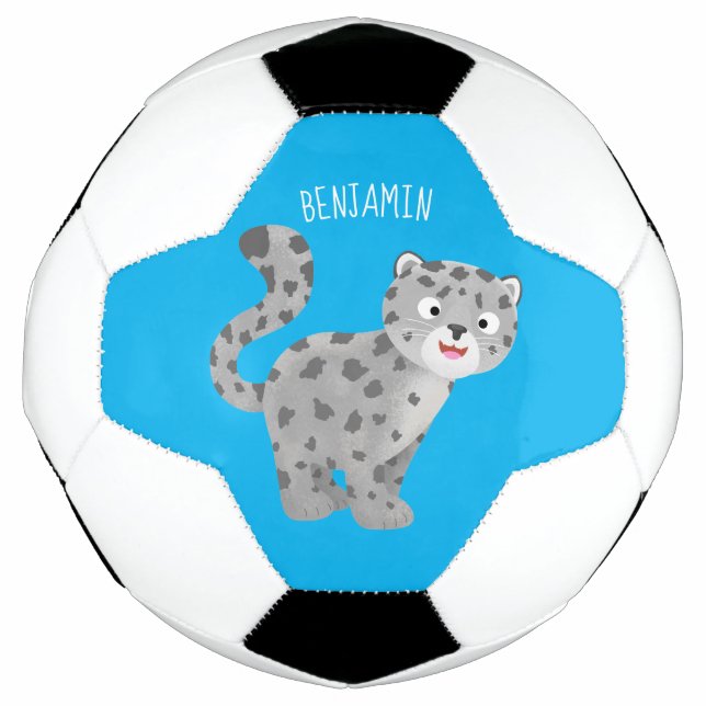 Cute snow leopard cartoon illustration football (Front)