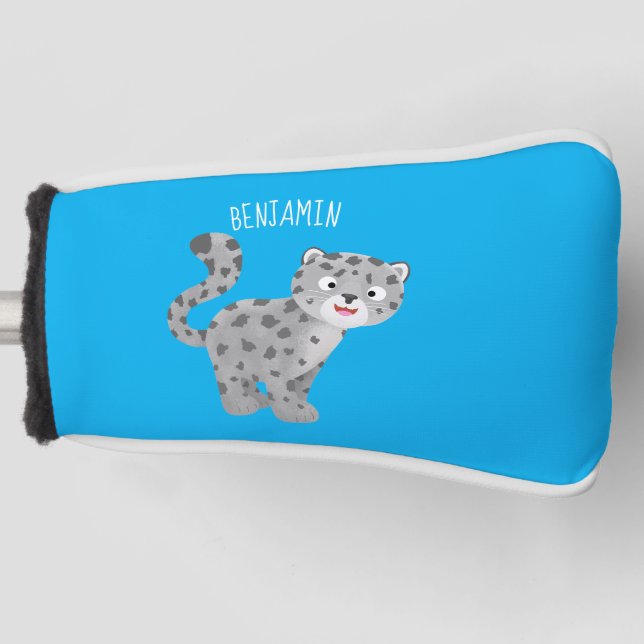 Cute snow leopard cartoon illustration golf head cover (Front)