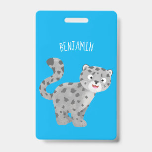 Cute snow leopard cartoon illustration ID badge
