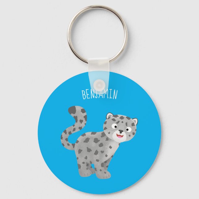 Cute snow leopard cartoon illustration key ring (Front)