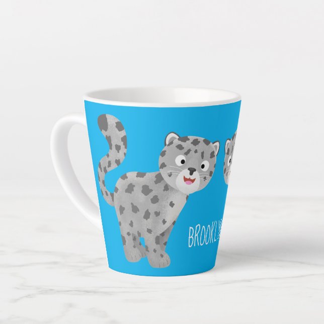 Cute snow leopard cartoon illustration latte mug (Left Angle)