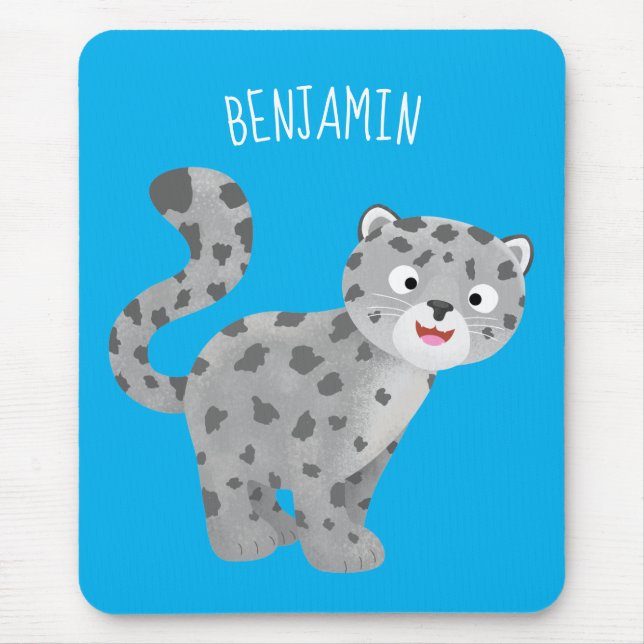 Cute snow leopard cartoon illustration mouse mat (Front)