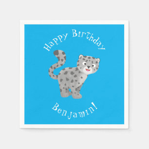 Cute snow leopard cartoon illustration napkin