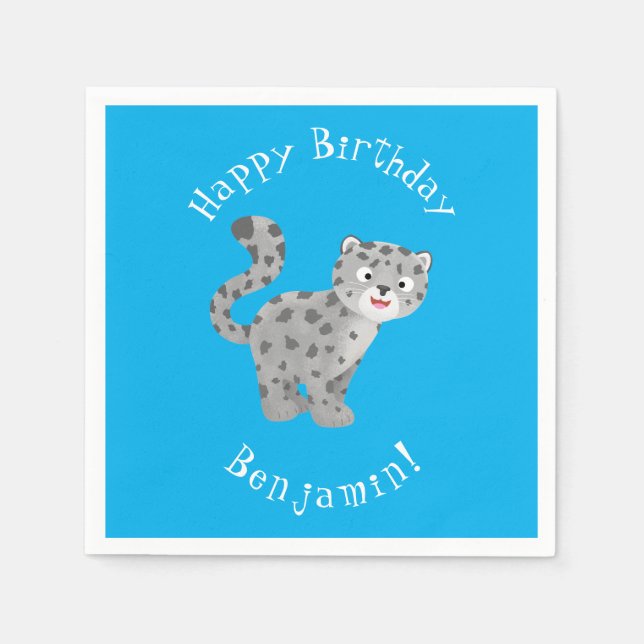 Cute snow leopard cartoon illustration napkin (Front)