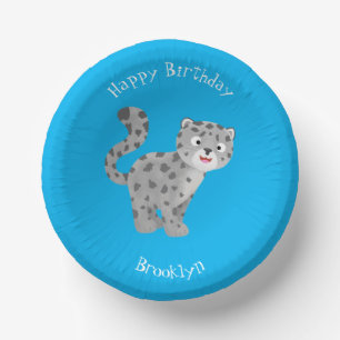Cute snow leopard cartoon illustration paper plate