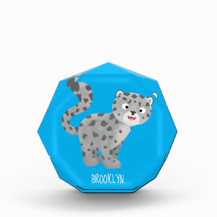 Cute snow leopard cartoon illustration photo block