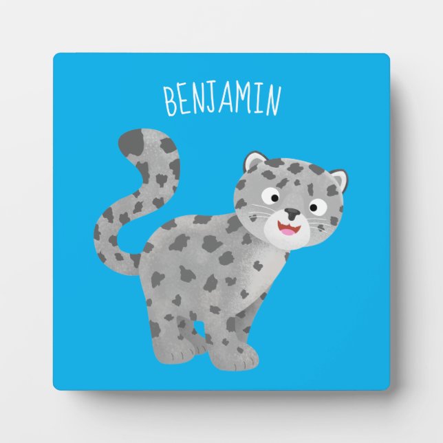 Cute snow leopard cartoon illustration plaque (Front)