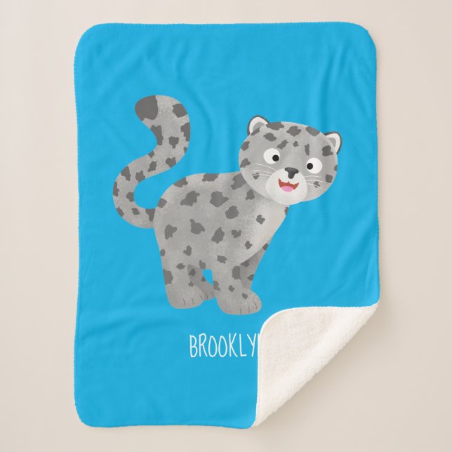 Cute snow leopard cartoon illustration  sherpa blanket (Front)