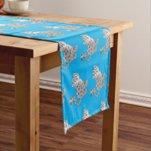Cute snow leopard cartoon illustration short table runner