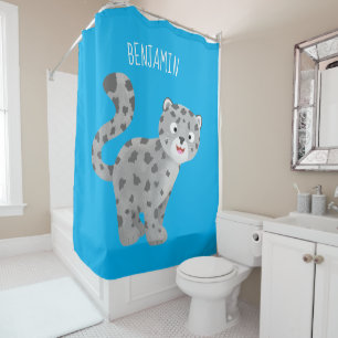 Cute snow leopard cartoon illustration shower curtain