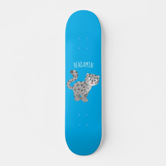 Cute snow leopard cartoon illustration skateboard (Front)