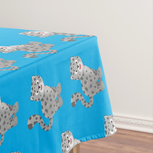 Cute snow leopard cartoon illustration tablecloth (In Situ)