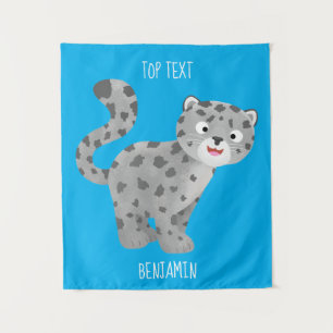 Cute snow leopard cartoon illustration tapestry