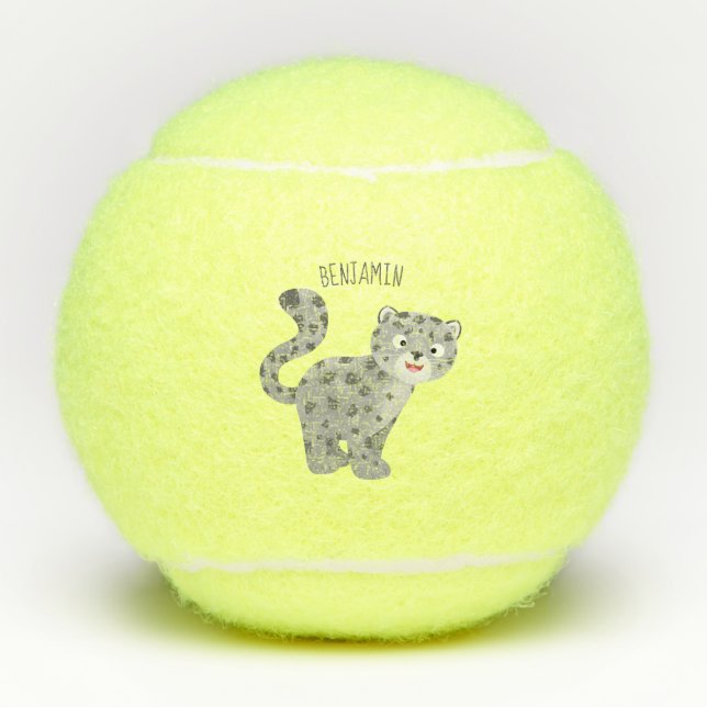 Cute snow leopard cartoon illustration tennis balls (Front)