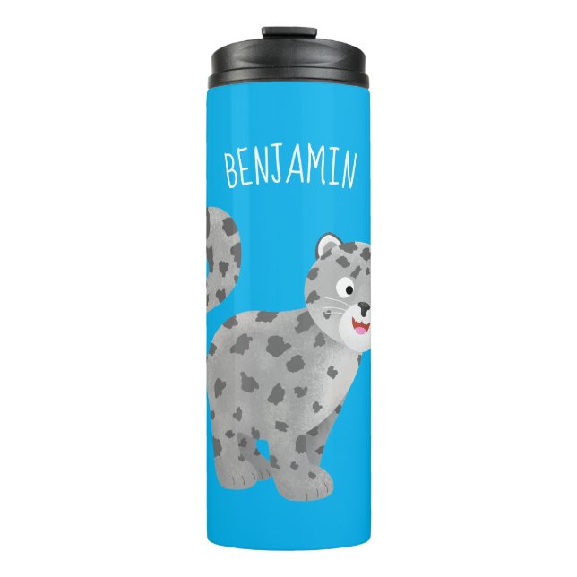 Cute snow leopard cartoon illustration thermal tumbler (Front)