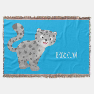 Cute snow leopard cartoon illustration throw blanket