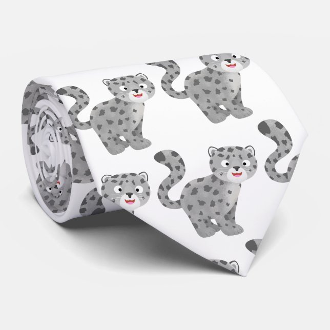 Cute snow leopard cartoon illustration tie (Rolled)