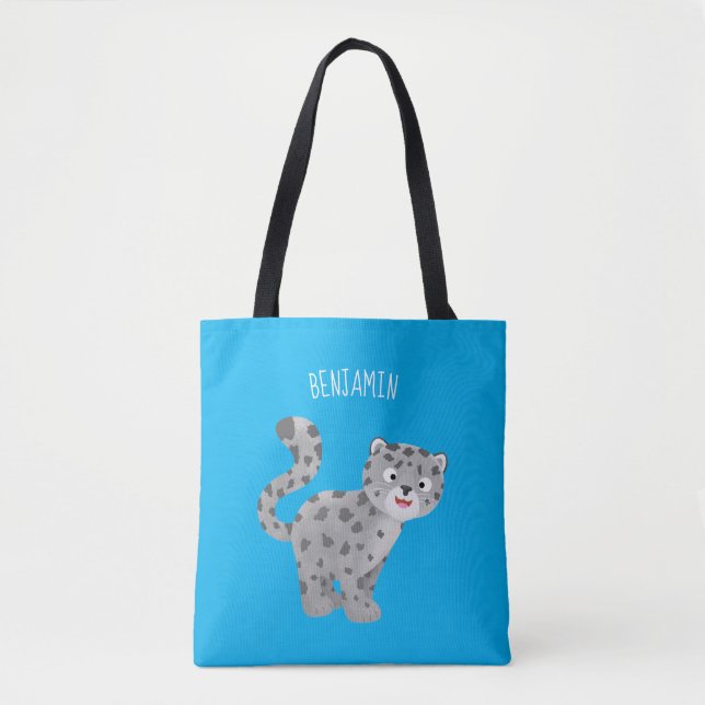 Cute snow leopard cartoon illustration tote bag (Front)