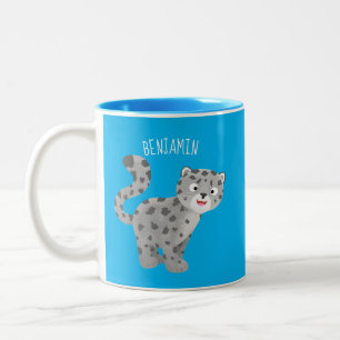 Cute snow leopard cartoon illustration Two-Tone coffee mug