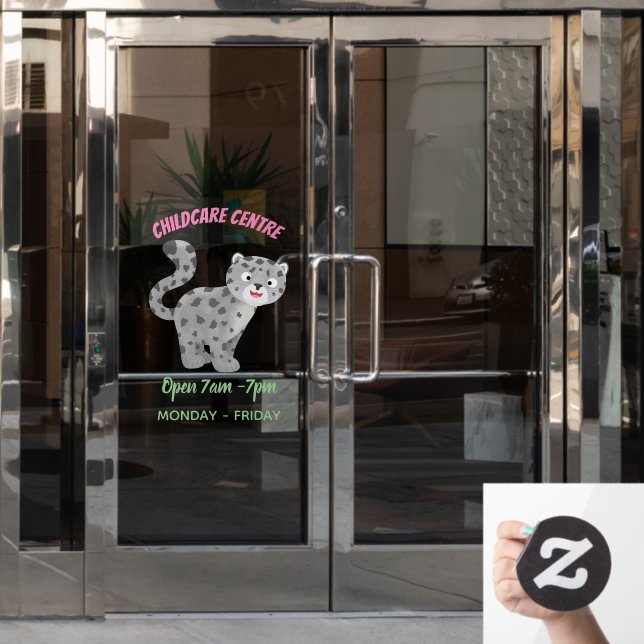 Cute snow leopard cartoon illustration window cling (Office Door)