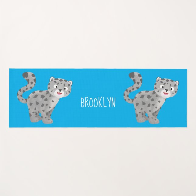 Cute snow leopard cartoon illustration yoga mat (Front (Horizontal))