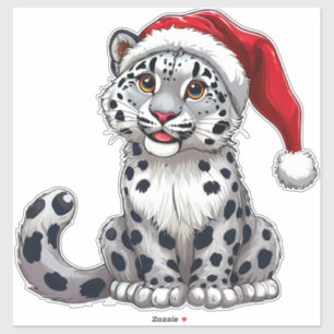 Cute Snow Leopard Cartoon in Santa Hat