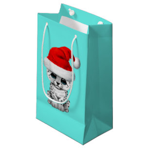Cute Snow leopard Cub Wearing a Santa Hat Small Gift Bag