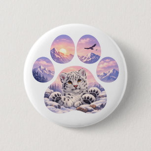 Cute Snow Leopard Paw Mountain Design 6 Cm Round Badge