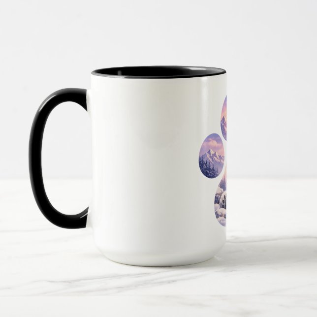 Cute Snow Leopard Paw Mountain Design Mug (Left)