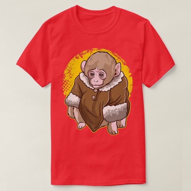 Cute Snow Macaque Monkey Wearing A Coat Meme  T-Shirt (Design Front)